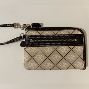 DOONEY & BOURKE Signature Monogram Wristlet Brown Canvas & Leather Wallet